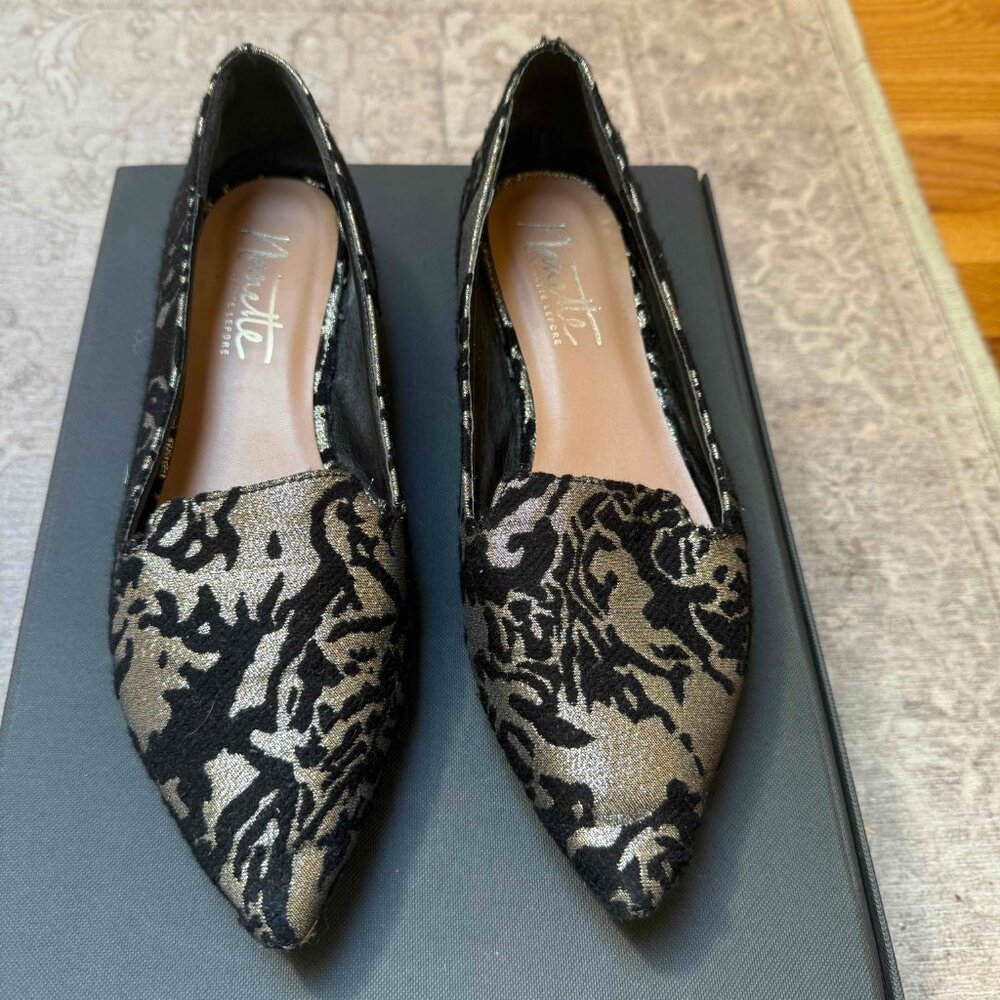 Nanette Lepore Black & Gold Brocade Loafer Pumps – Elegant & Versatile - Picture 3 of 11